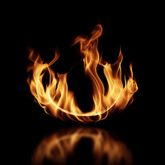 Wall Mural - Flames forming a circle on a black background, high-definition design material with stunning details, perfect composition and realistic master photography techniques.
