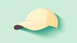 © tebu - A clean vector illustration of a baseball cap, perfectly centered on a pastel mint green background. The cap is a solid pastel yellow with no patterns or additional elements. The curved visor and crow