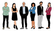 © Creative_Juice_Art - Different business people, men and women standing in smart casual office clothes. Team work concept. Colored outline vector illustrations isolated on white background