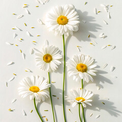 Wall Mural - daisies on white background