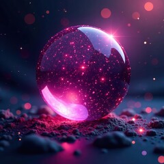 Wall Mural - Glowing magenta sphere surrounded by glittering stardust , purple, cosmic rays