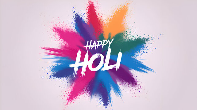 Indian Holi Festival of colors Abstract Multi color powder explosions, Happy Holi Text Letters Typography Written Background