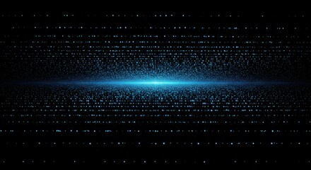 Poster - Abstract digital glowing particle light beam with futuristic blue dots on a black background