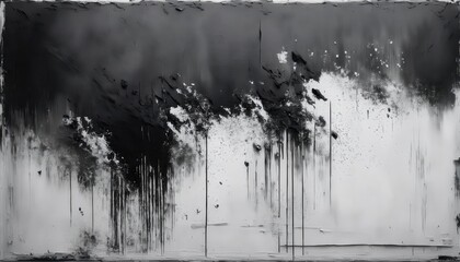 Poster - abstract black and white dripping paint artwork with textured splashes, depicting a modern minimalist expression of chaos and fluidity