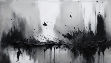 Poster - abstract black and white dripping paint artwork with textured splashes, depicting a modern minimalist expression of chaos and fluidity