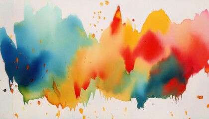 Poster - vibrant watercolor gradient blending blue, red, and yellow hues with abstract splashes, ideal for modern wall art or creative designs

