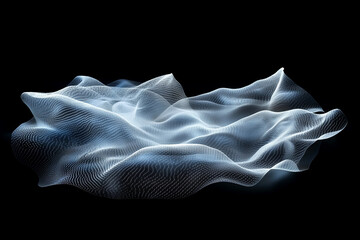 Poster - Abstract white flowing digital wave on a dark black background