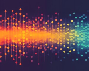 Poster - A vibrant abstract digital design featuring colorful dots and lines, representing sound waves or data visualizations, perfect for modern tech and creative projects.