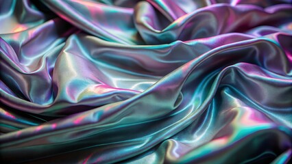 Wall Mural - Iridescence Fabric Drape Abstract Texture, Teal, Purple, Pink Hues, Close-up, Soft Focus, Shiny