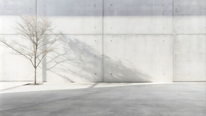 Wall Mural - Minimalist Concrete Wall, Bare Tree Shadow Composition, Architectural Photography, Concrete Texture, Shadow Play Keywords Architecture, Minimalism