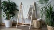 © Working Moments - Wooden Ladder Towel Rack with Plants, Minimalist Home Decor, White Towel, Beige Basket, Plants, Home Decor Home Decor, Minimalist Style