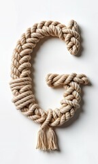 Wall Mural - Letter or Number crafted from cotton rope tied in macramé knots with fringe ends on a white background
