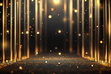 Sticker - Dazzling Golden Glitter Background with Sparkling Bokeh Lights, Perfect for Festive Designs and Celebrations shine party