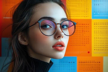 Wall Mural - Creative graphic design layout featuring a model with stylish glasses