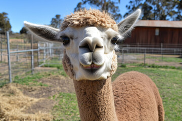 Canvas Print - Alpaca making an exaggerated chewing face, showing its goofy side