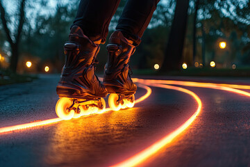 Wall Mural - a zippy rollerblade racing down a path, leaving glowing lines