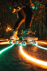 Wall Mural - a zippy rollerblade racing down a path, leaving glowing lines