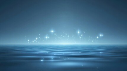 Poster - Abstract vector of snowflakes floating on a calm blue background, featuring soft glows and falling snow for a tranquil winter theme.