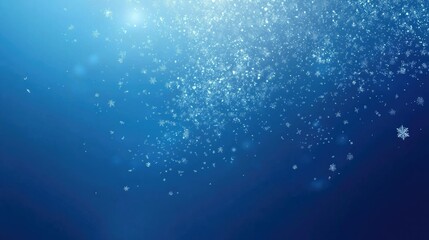 Poster - Abstract vector of snowflakes floating on a calm blue background, featuring soft glows and falling snow for a tranquil winter theme.