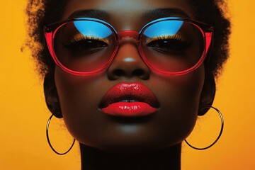 Wall Mural - Striking fashion portrait featuring bold colors and stylish eyewear