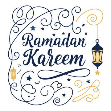 Ramadan Kareem silhouette vector illustration on white background. ramadan kareem typography
