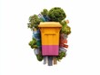 © reels - Urban Waste Management Colorful Recycling Bin Surrounded by Cityscape Nature and Sustainability Concept