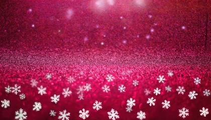 Poster - sparkling red festive background with white snowflakes, glitter texture, and soft light bokeh for holiday or seasonal designs