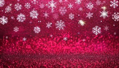 Aufkleber - sparkling red festive background with white snowflakes, glitter texture, and soft light bokeh for holiday or seasonal designs