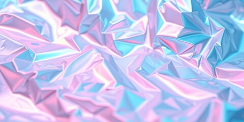 Wall Mural - Abstract Pastel Crinkled Foil Texture Shimmering Light Blue and Pink Background