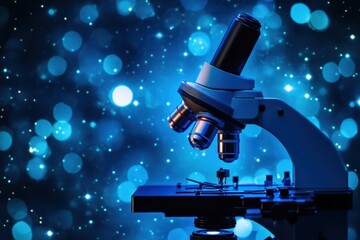Poster - Macro view of a microscope with blue bokeh background highlighting scientific exploration