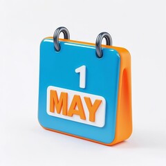 A vibrant and eyecatching 3D rendered blue desk calendar prominently displaying the date May 1st, making it an ideal choice for enhancing office decoration or effective planning purposes