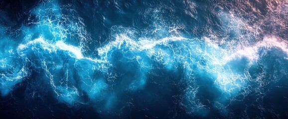 Wall Mural - Aerial view of ocean waves, blue water texture, sea foam, abstract background.