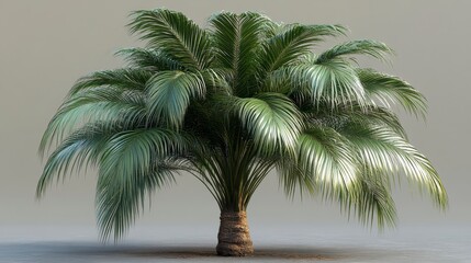 Wall Mural - Lush green palm tree isolated on a neutral background.