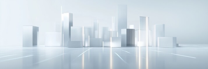 futuristic white cityscape with minimalist geometric skyscrapers
