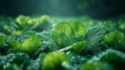 Wall Mural - Lush green plants glistening with rain.