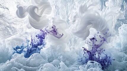 Poster - **Frosted white smoke coiling gracefully into icy loops around jagged ink veins of royal purple and azure