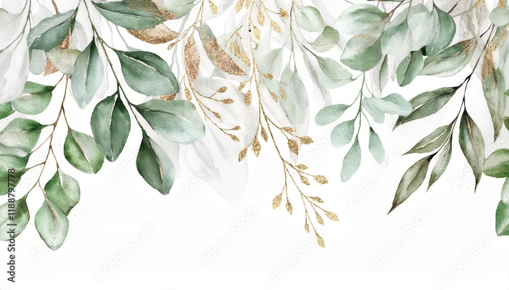 elegant watercolor eucalyptus leaves and gold accents botanical ...