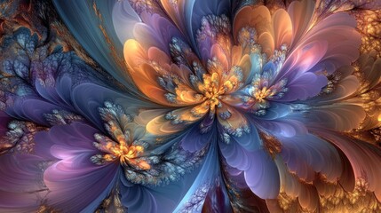 Poster - A dynamic gradient with flowing colors of vibrant cyan, purple, and warm peach, forming a mesmerizing iridescent design.