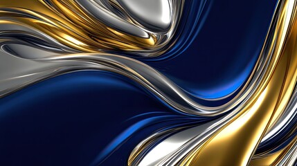 Aufkleber - a luxurious abstract design featuring fluid gold and silver swirls on a deep blue background. the sm