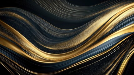 Wall Mural - A polished dark background with golden metallic swirls and streaks, creating a high-end atmosphere and ideal for luxury branding projects.