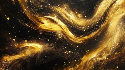 Poster - A polished dark background with golden metallic swirls and streaks, creating a high-end atmosphere and ideal for luxury branding projects.