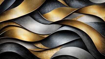 Poster - A rich, abstract design with intertwining gold and silver lines, set against a dark, glossy surface. The luxurious pattern reflects elegance and high-end appeal, perfect for premium branding.