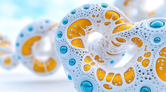 Abstract  D Render  White  Orange  Blue Organic Forms