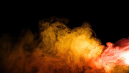 Aufkleber - vibrant orange and yellow smoke swirl on black background for fiery design concepts, abstract art, or dramatic visuals