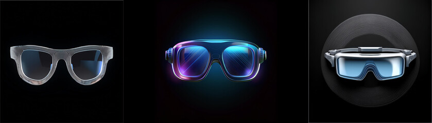 Aufkleber - Three stylish eyewear designs are showcased against dark backgrounds, highlighting different lens shapes and frame styles.