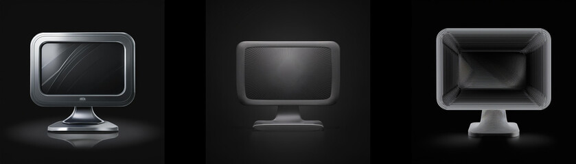Leinwandbilder - Three monitor variations; metallic, translucent, and transparent, set against a dark background.  They showcase different display styles and levels of opacity.