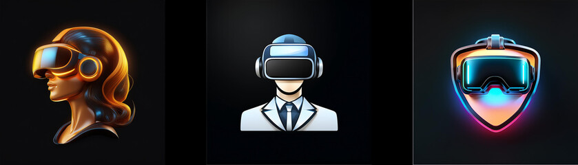 Aufkleber - Three stylized avatars don VR headsets, showcasing diverse digital identities within virtual reality.