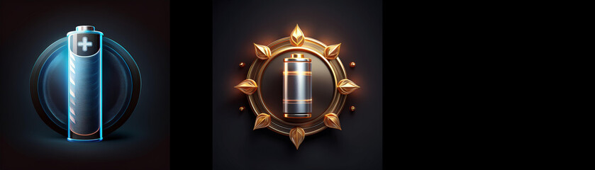 Poster - A comparison of two battery power icons; one sleek and modern, the other ornate and golden, representing different levels of energy or power.