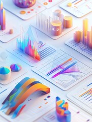 Poster - a collection of colorful 3d charts and graphs, illustrating data analysis in a modern and vibrant st