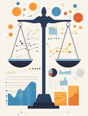 Poster - symbolic representation of balance with scales and graphs, illustrating business analytics and decis